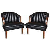 Pair of Black Vinyl Tuffed Backed Chairs
