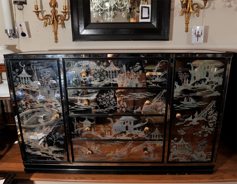 Mirrored Credenza With Chinoiserie Decoration at 1stdibs
