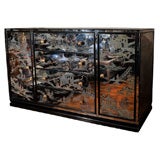 Mirrored Credenza With Chinoiserie Decoration