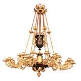 A Twenty Four Light Dore Bronze and Patinated Chandelier