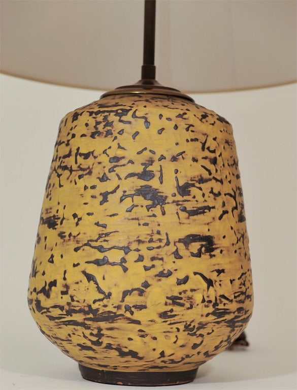 Mid-20th Century Yellow and Brown Ceramic Lamp