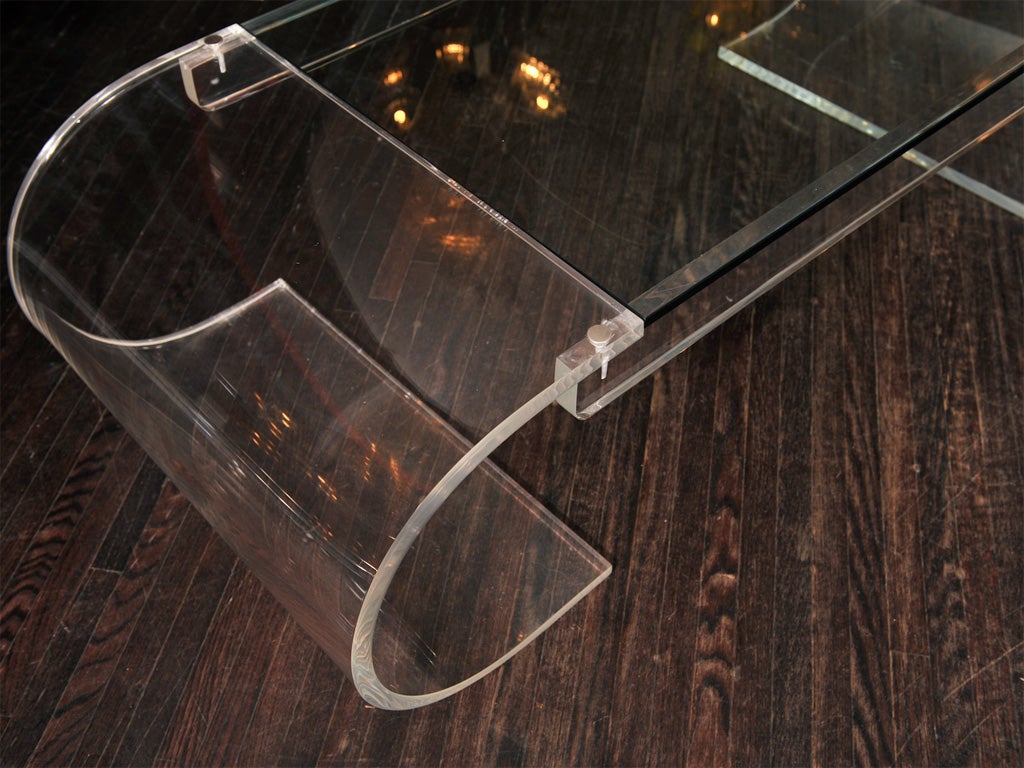 Lucite CURVED LUCITE COFFEE TABLE WITH A GLASS TOP