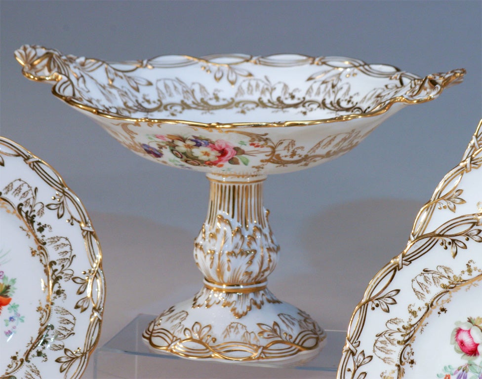 19th C. Exquisite Hand Painted Botanical Dessert Set -17 Pieces