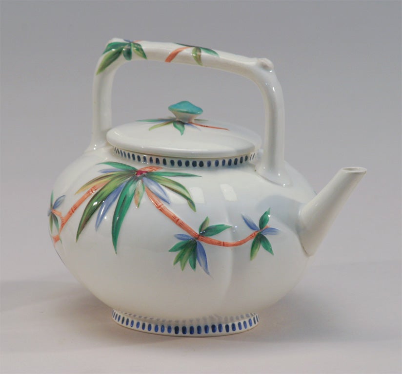 Porcelain 19th C. Wedgwood Bamboo Decorated Teapot and Trivet