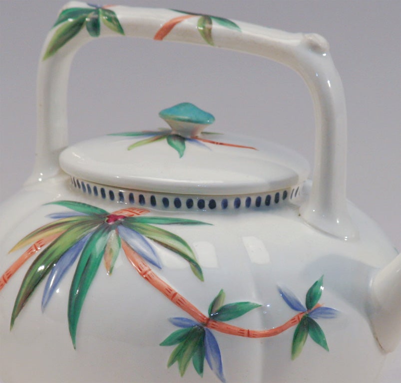 19th C. Wedgwood Bamboo Decorated Teapot and Trivet 1