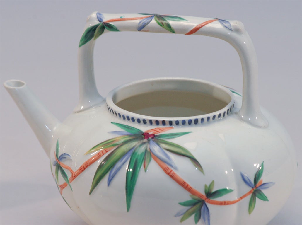 19th C. Wedgwood Bamboo Decorated Teapot and Trivet 3