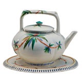 Antique 19th C. Wedgwood Bamboo Decorated Teapot and Trivet