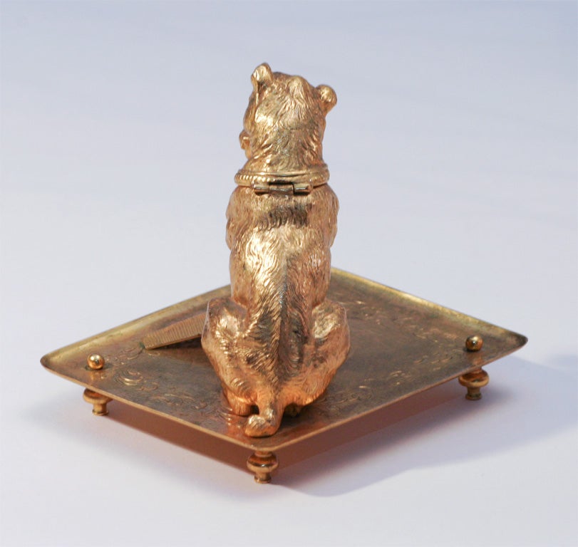 19th Century French Bronze D'ore Figural Dog Match Strike In Excellent Condition In Great Barrington, MA
