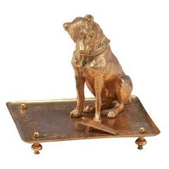 19th Century French Bronze D'ore Figural Dog Match Strike