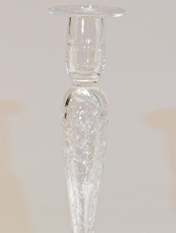 Signed Hawkes Crystal Candlesticks, Sterling Silver Base 15.5"