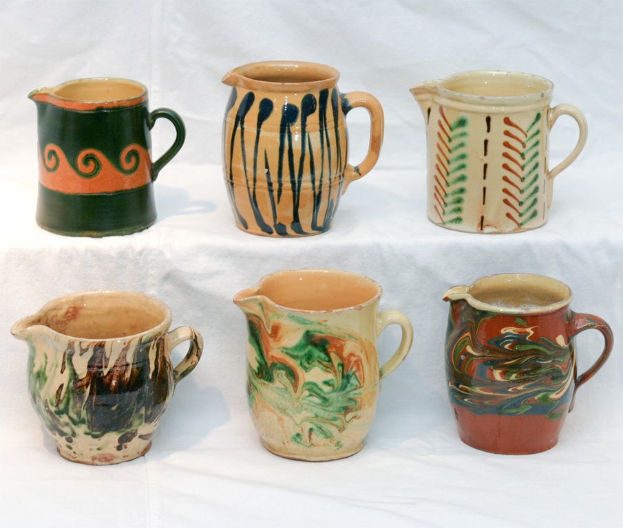 6 French 19 th century Jaspe pitchers