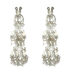 Pair of Six Light Italian Style Crystal & Beaded Sconces