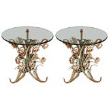 Charming Pair of Tole Floral Side Tables C. 1920's