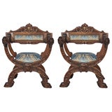 Pair of Italian Renaissance Style X-Frame Armchairs