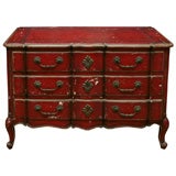 Louis xv-style three drawer red painted  bureau