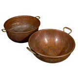 antique copper candy pans great on kitchen island