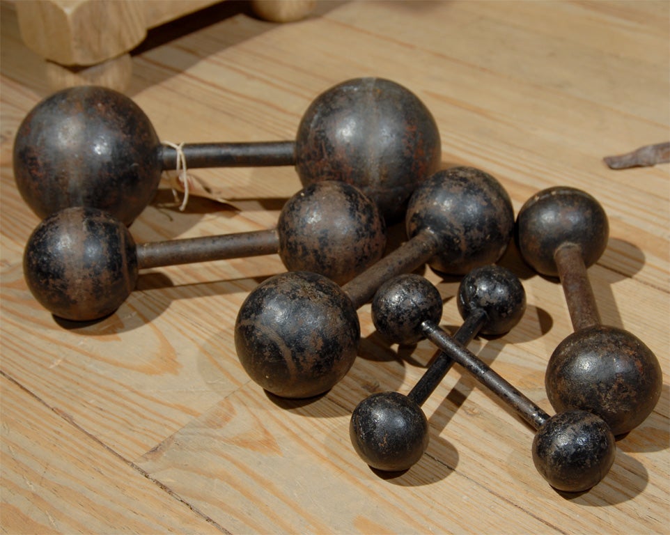 Set of Six iron bar bells.  Size shown is for largest.  Ranges to as small as 8