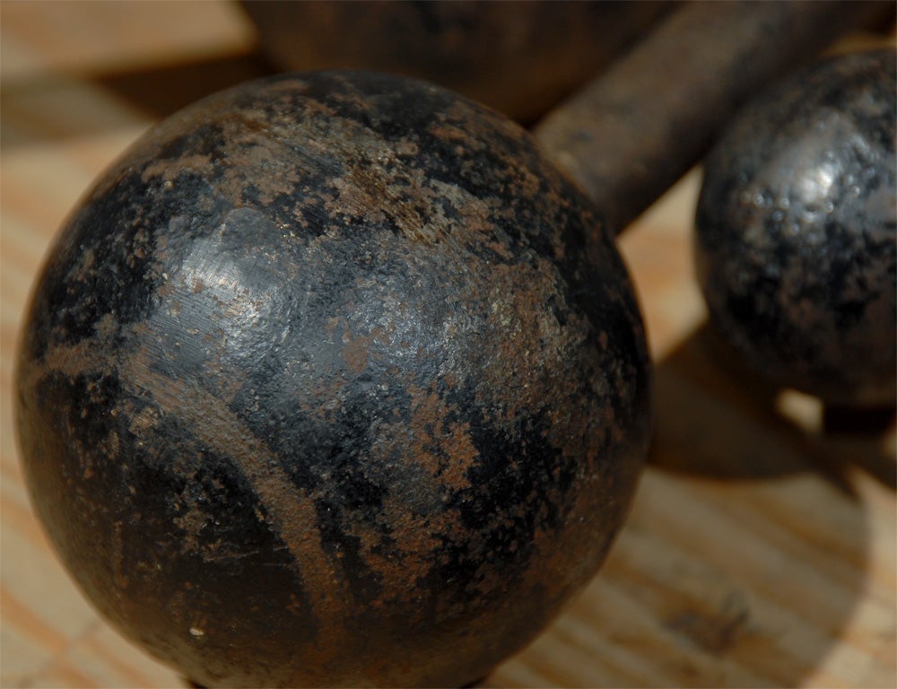 Belgian set of six vintage cast iron bar bells