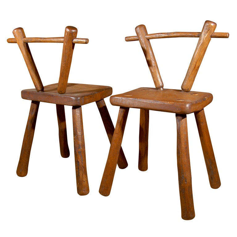 Pair of Rustic Wooden Chairs at 1stdibs