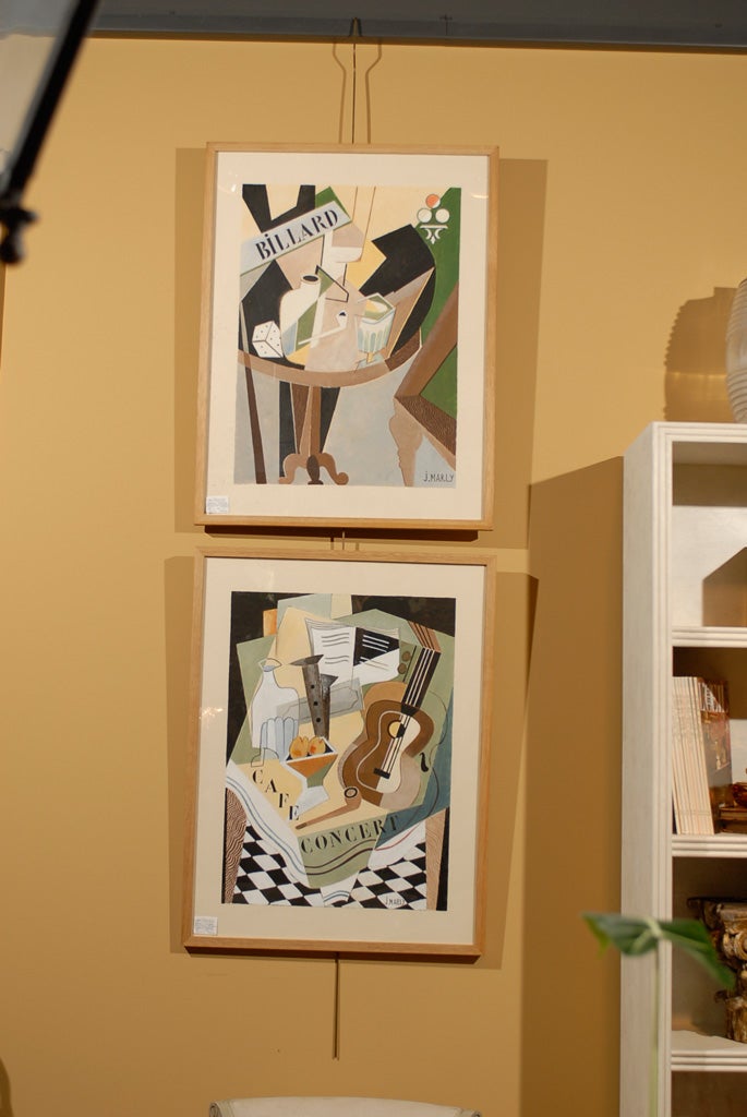 Gouache is a type of paint where the pigment is suspended in water much like watercolor, but with a greater proportion of pigment which results in a more opaque, reflective color.  The works shown here were done by a painter named Jacques Marly