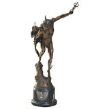 BRONZE FIGURE OF MERCURY TENDING TO THE WING ON ONE FOOT