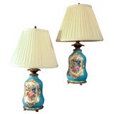 Antique Pair of Celestial Blue Vincennes Style Lamps.
