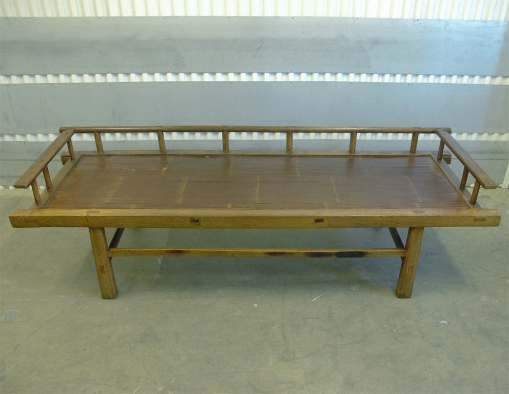 Late 19th century Qing dynasty Shanxi slatted bamboo and southern elm opium bed.