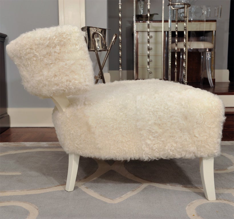 Mongolian Lamb and Creme Lacquered Slipper Chair by Billy Haines 2