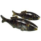 Pair of vintage lacquered horn and brass fish by Maitland Smith