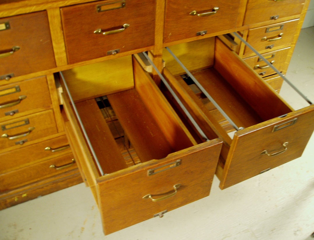 Oak Antique Library Archival File Cabinet