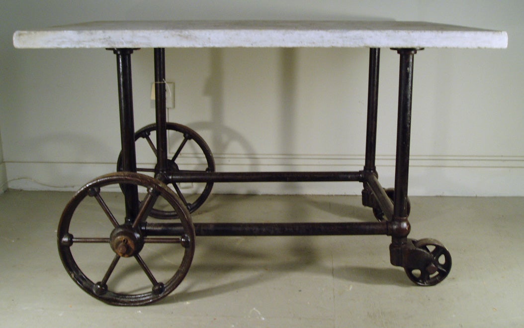 Antique Industrial Cast Iron & Marble Cart / Table