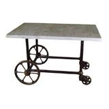 Antique Industrial Cast Iron & Marble Cart / Table