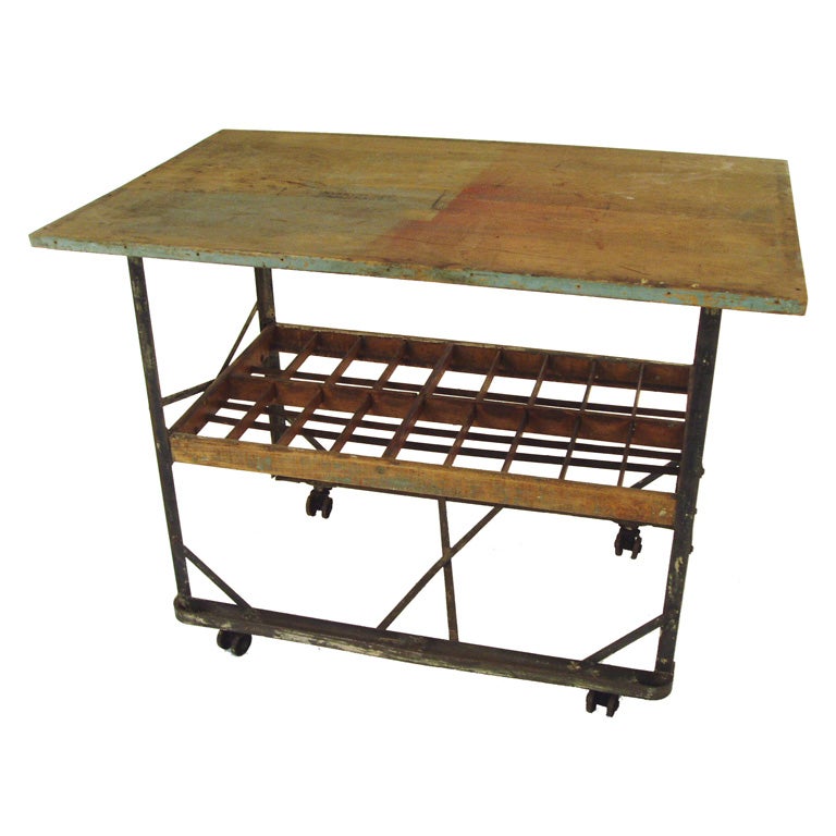 Vintage Industrial metal and wood Rolling Table / Cart at 1stDibs