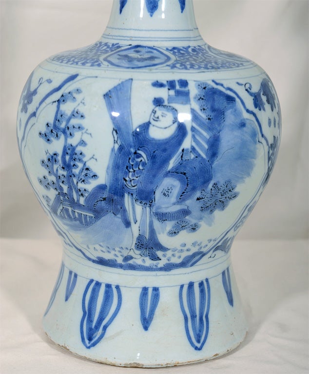 18th Century and Earlier A Pair of Blue and White  Dutch Delft Vases