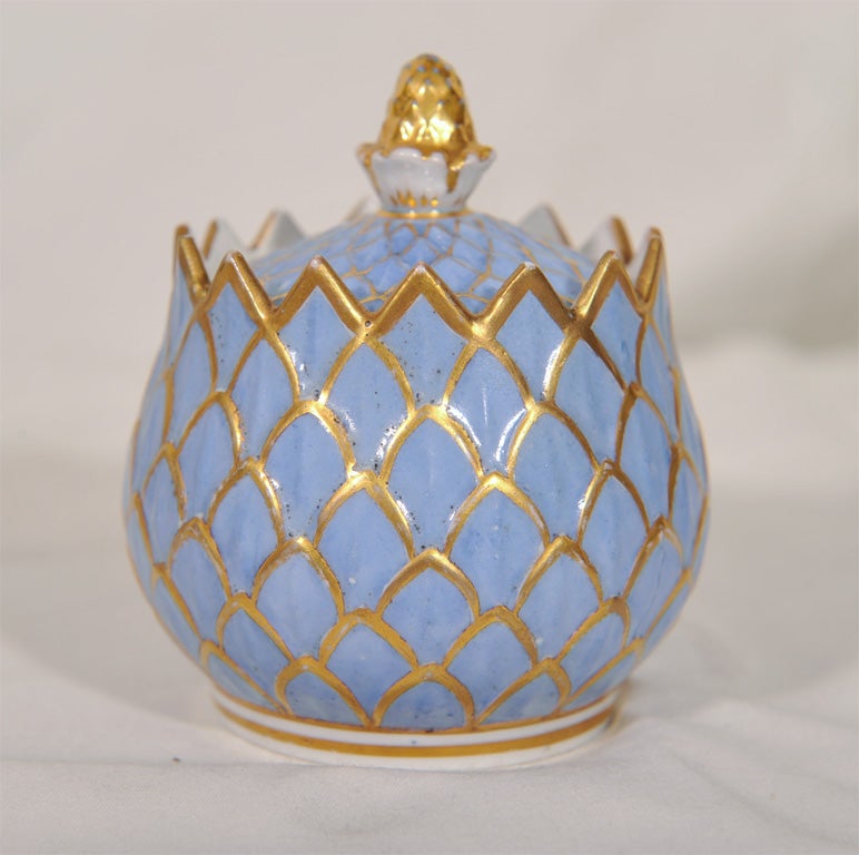 Pair of Chamberlain Worcester Artichoke Form Pots de Creme