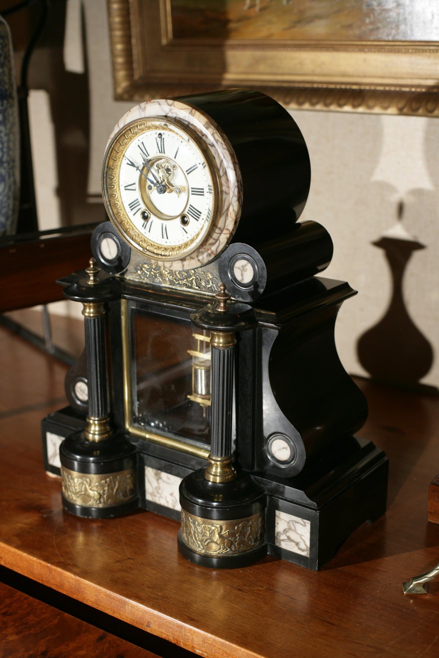 antique black marble mantel clock