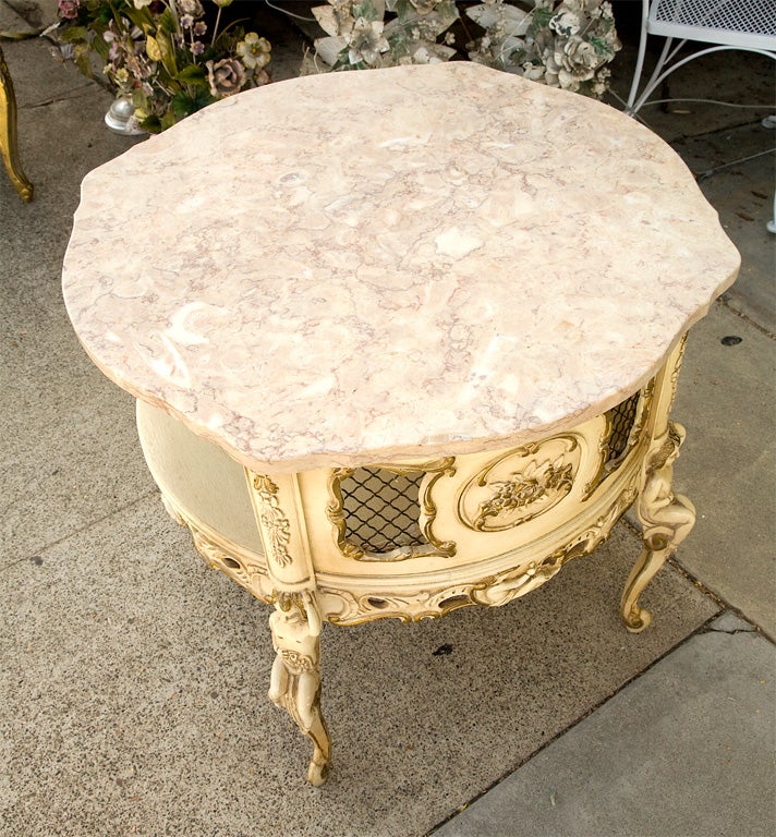 CHERUB PINK MARBLE PEDISTAL TABLE~ 1