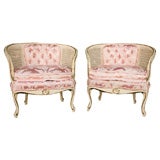 CANE BACK PINK SATIN BARREL CHAIRS~