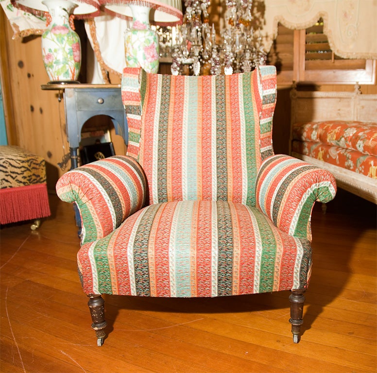 Lovely antique vintage paisley fabric club chair.