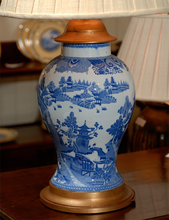 20th Century English Spode Blue & White Lamp For Sale