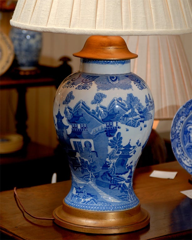 Porcelain English Spode Blue & White Lamp For Sale