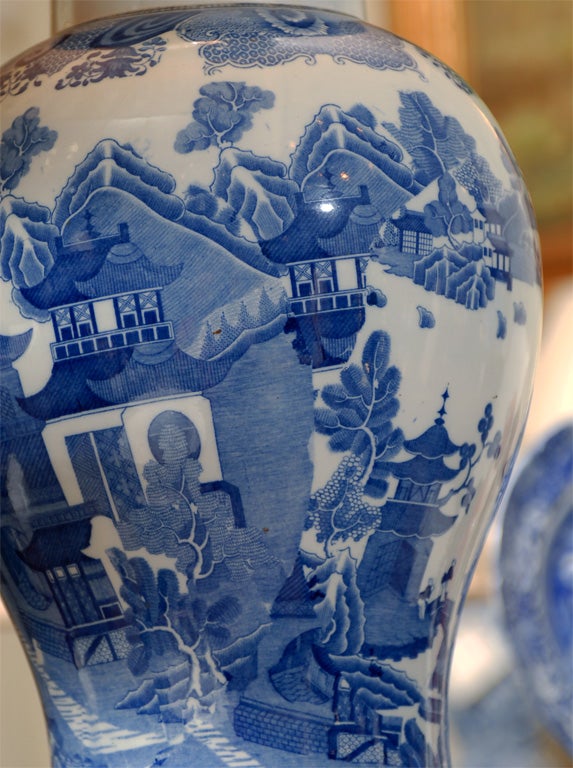 English Spode Blue & White Lamp For Sale 1
