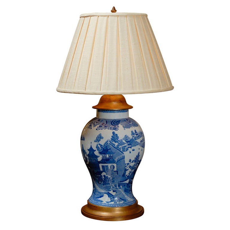 English Spode Blue & White Lamp For Sale