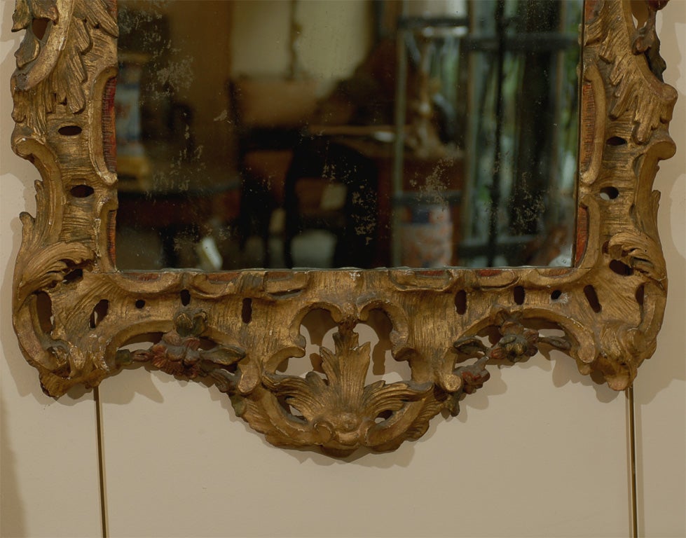Mid 18th century Italian Rococo Gilt-wood & Polychrome Painted Mirror In Good Condition In Atlanta, GA
