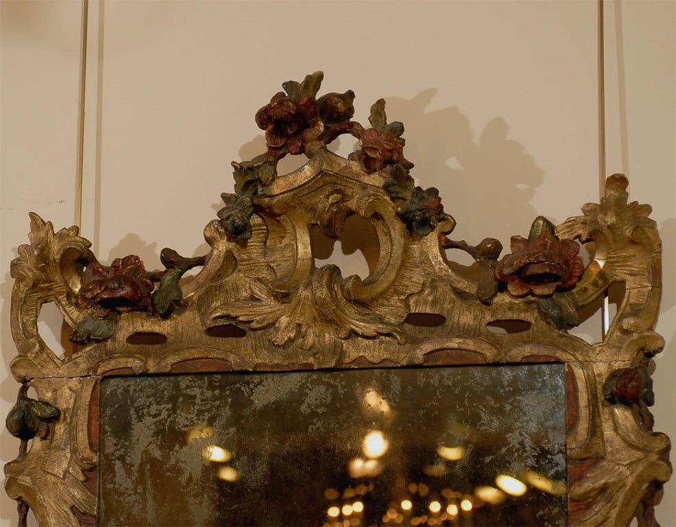 18th Century Mid 18th century Italian Rococo Gilt-wood & Polychrome Painted Mirror