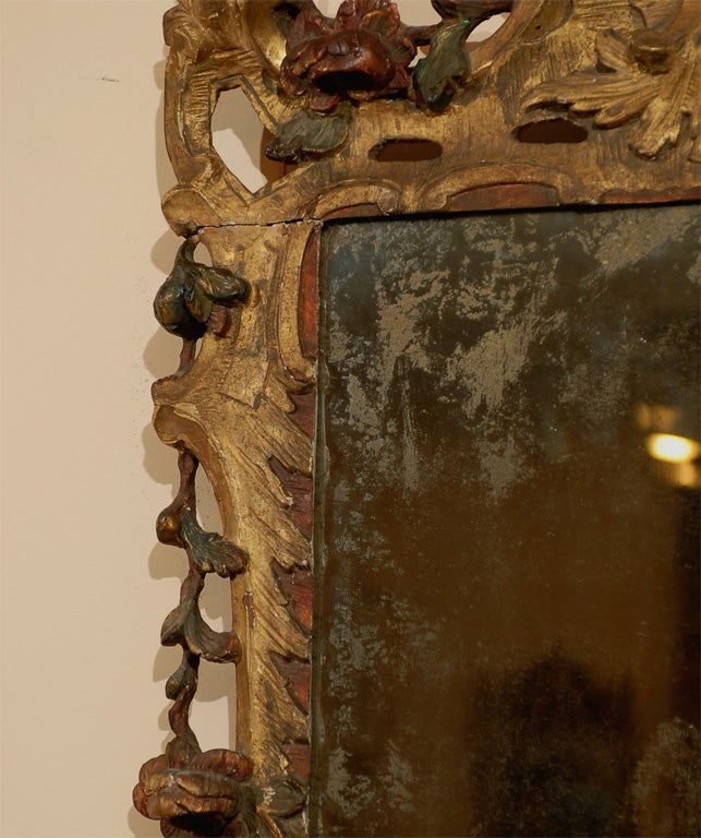 Mid 18th century Italian Rococo Gilt-wood & Polychrome Painted Mirror 1