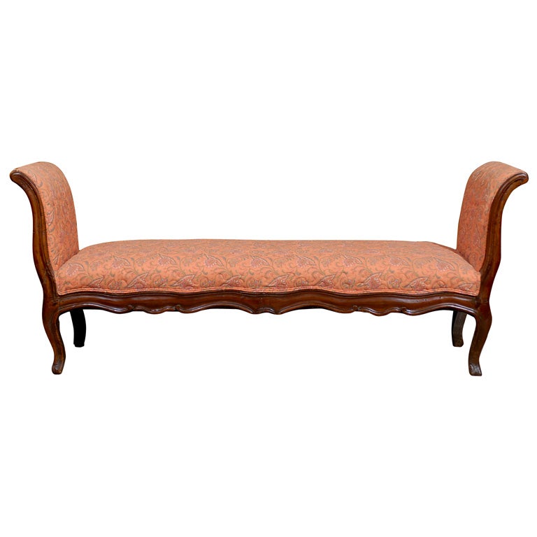 Louis XV Long Walnut Bench with upholstered arms, 18th century