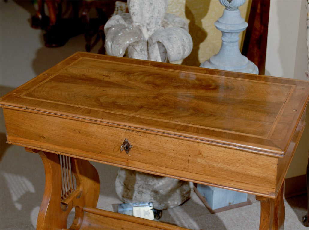 19th century French Walnut Work Table with Lyre Ends In Good Condition In Atlanta, GA