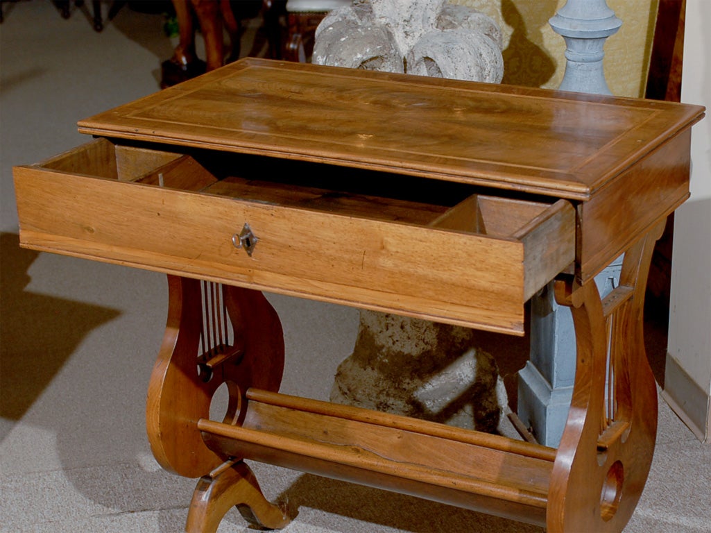 19th Century 19th century French Walnut Work Table with Lyre Ends