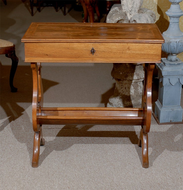 19th century French Walnut Work Table with Lyre Ends 1